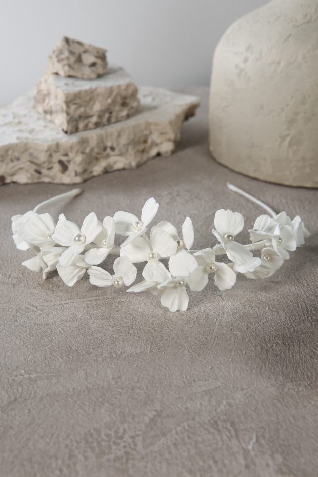Delicate Porcelain Flower & Pearl Headband