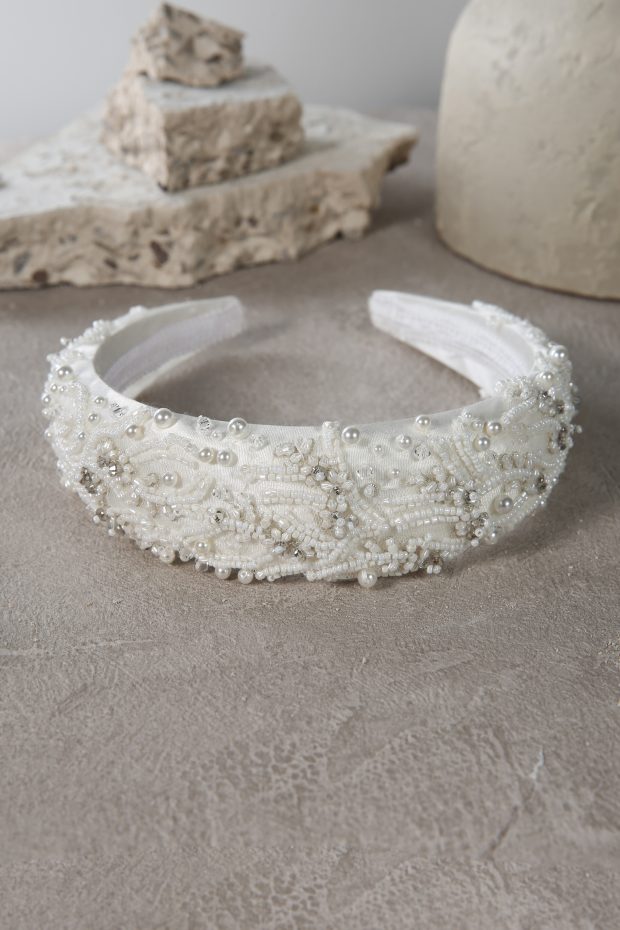 Crystal, Pearl & Applique Satin Band